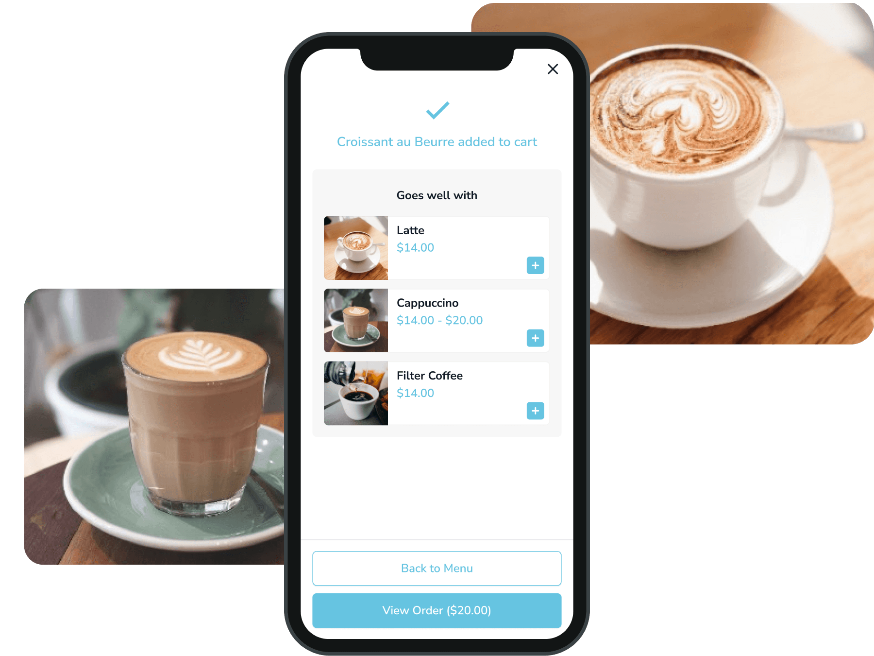 Cafe and Bakery menu screen.