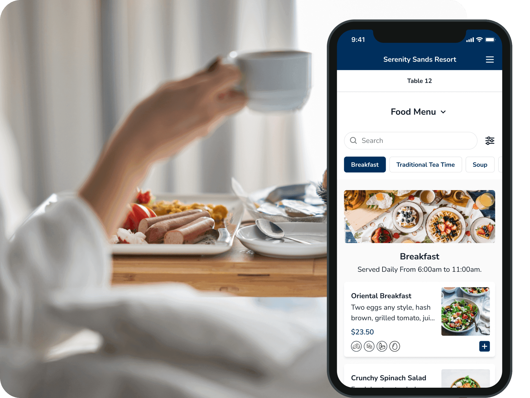 FineDine hotel menu screen