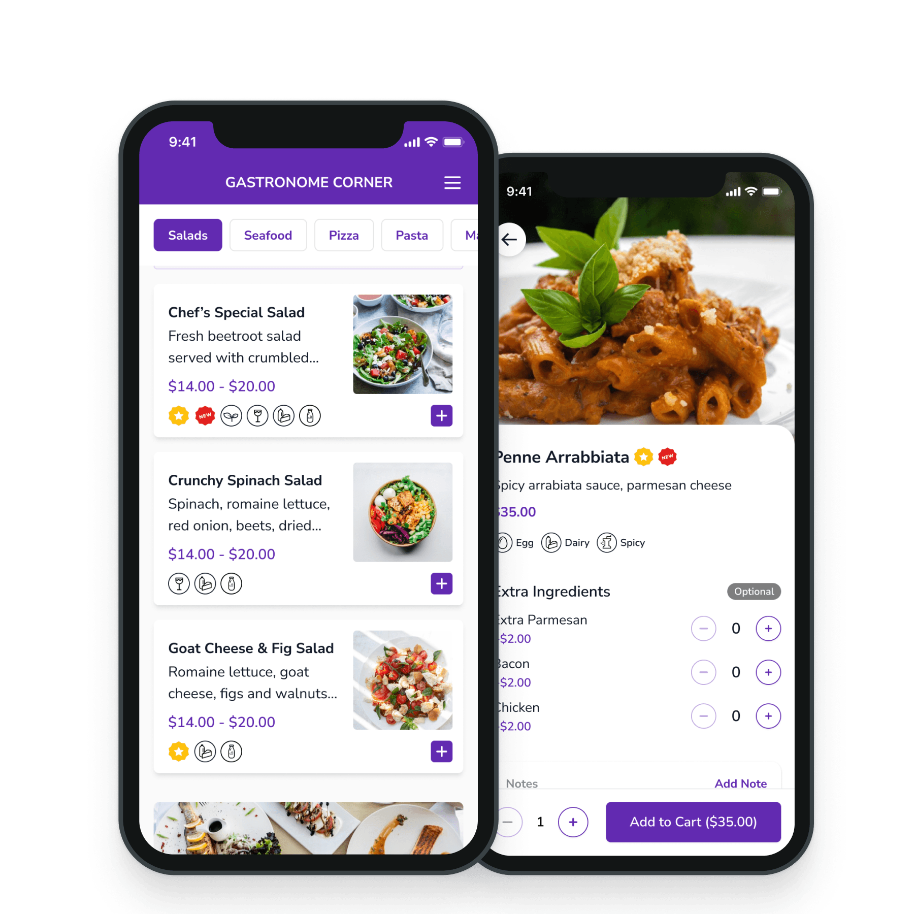 FineDine order & pay feature screen.
