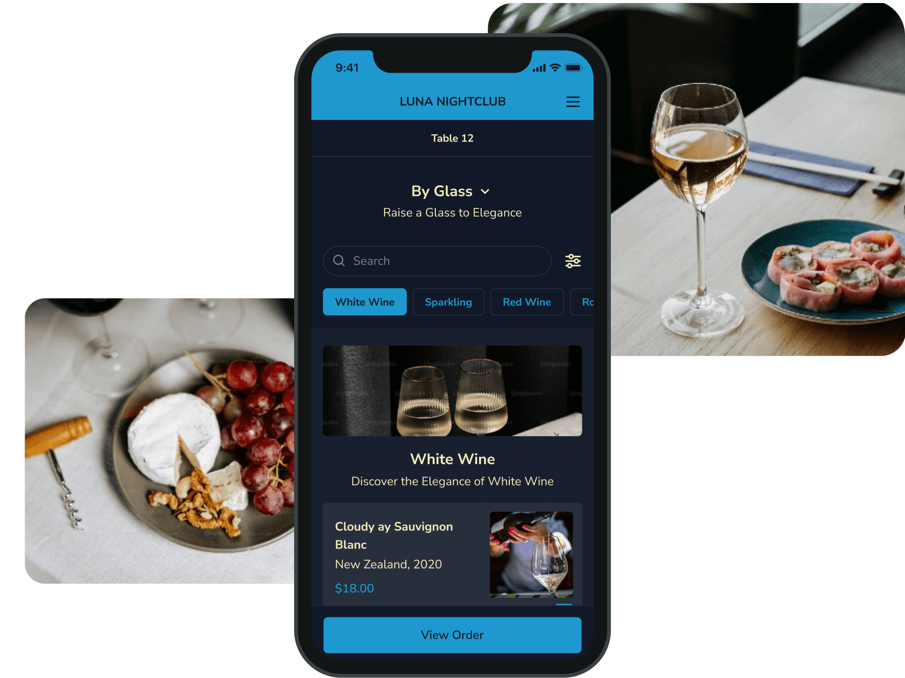 FineDine customizable menu screen.