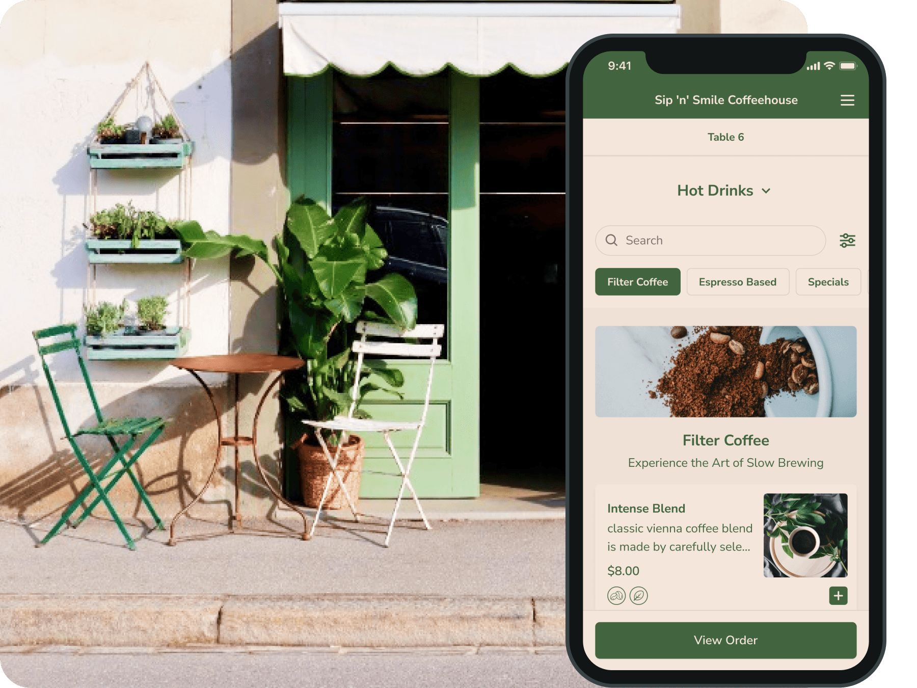 Coffee shop menu screen.