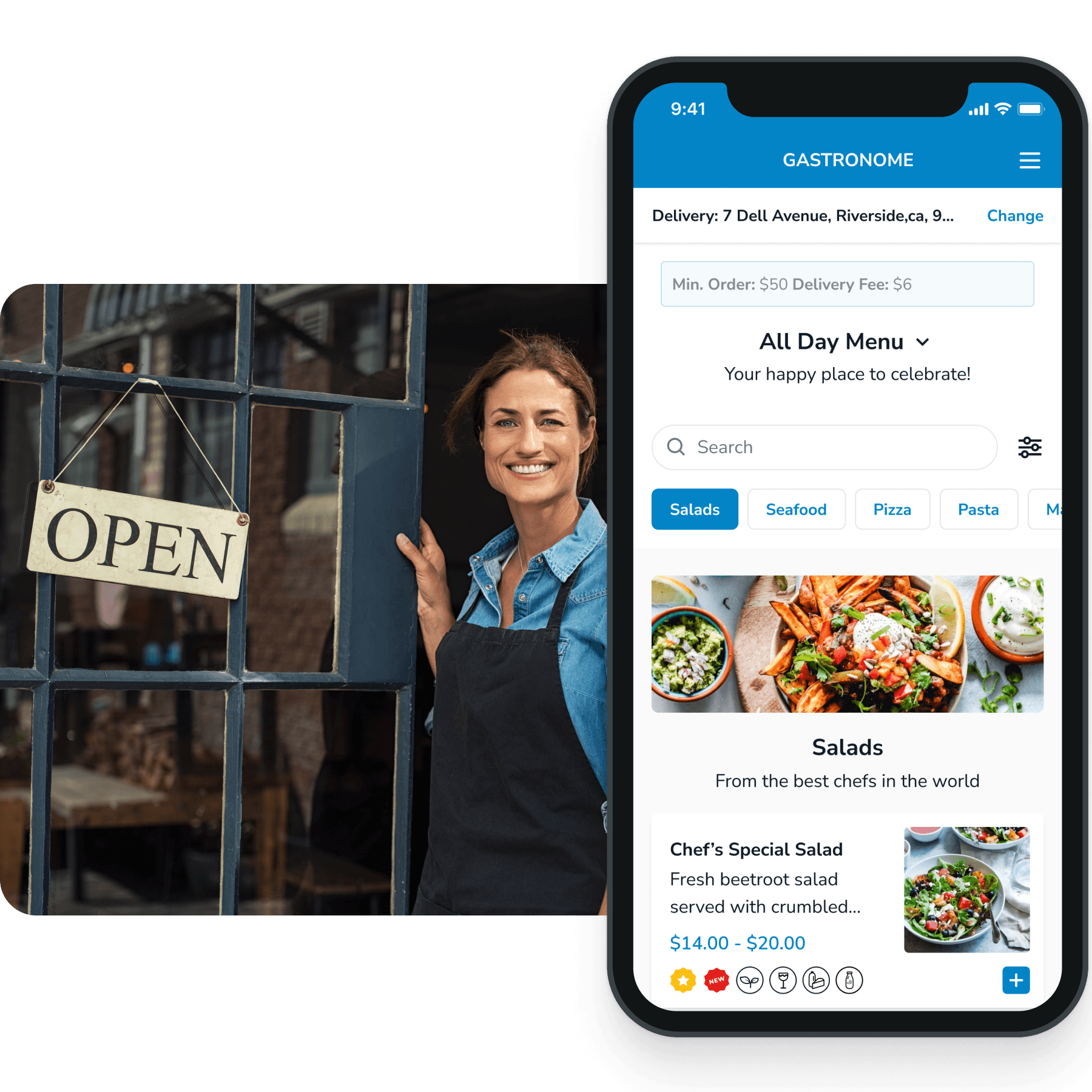 Delivery and Pickup menu screen.